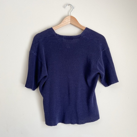 Vintage Lightweight Knit Navy Button Blouse - Picture 6 of 6